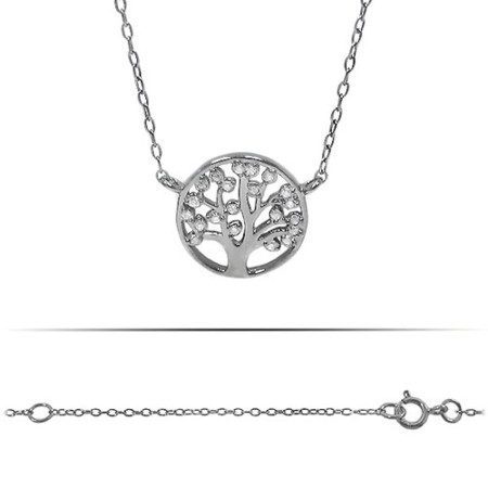 Silver Tree of Life with Chain and Cubic Zirconias - Click Image to Close
